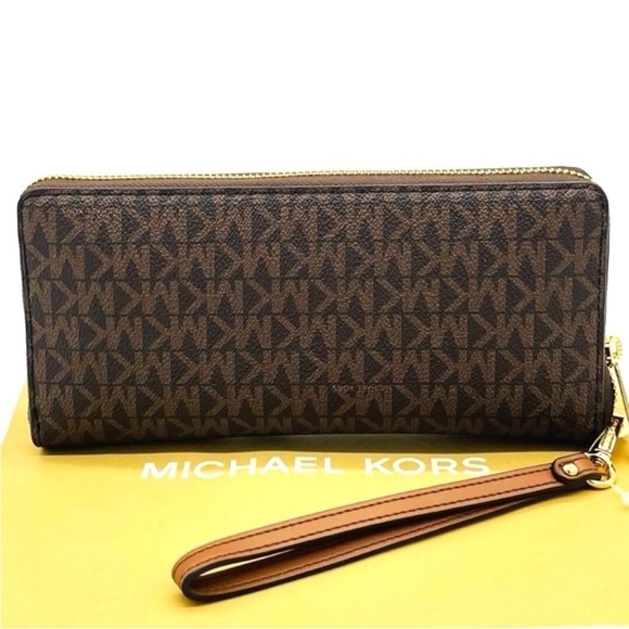 Michael Kors Large Continental Wallet Wristlet Brown/Gold - Picture 6 of 8